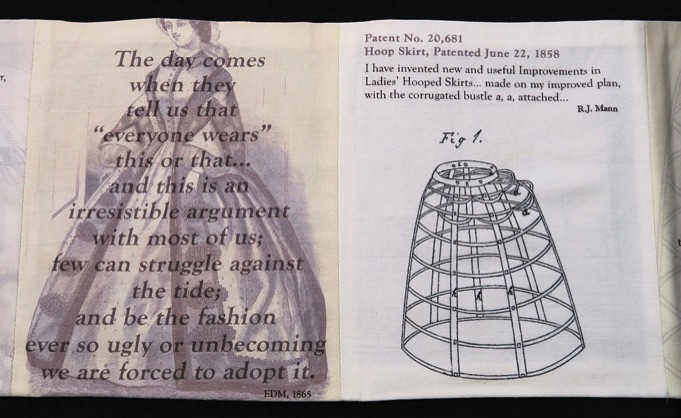 Conventional Burdens crinoline bird cage book, interior pages Side 1 detail crinoline and woman image