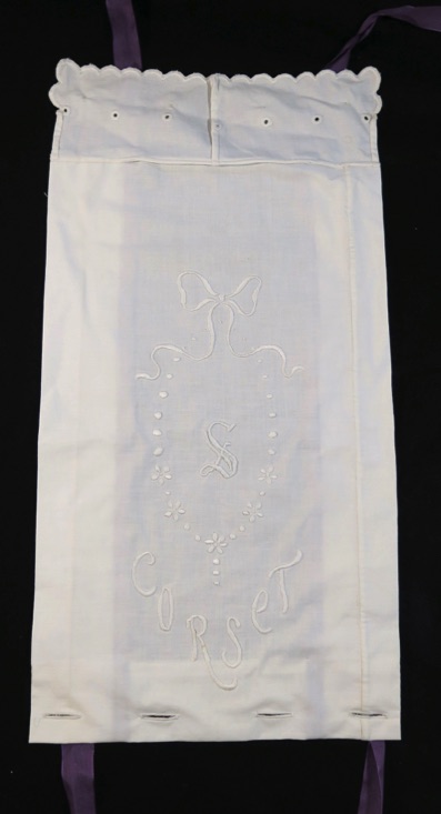 Tamar Stone Unique Artist Book What Mothers Want, resewn antique white corset bag